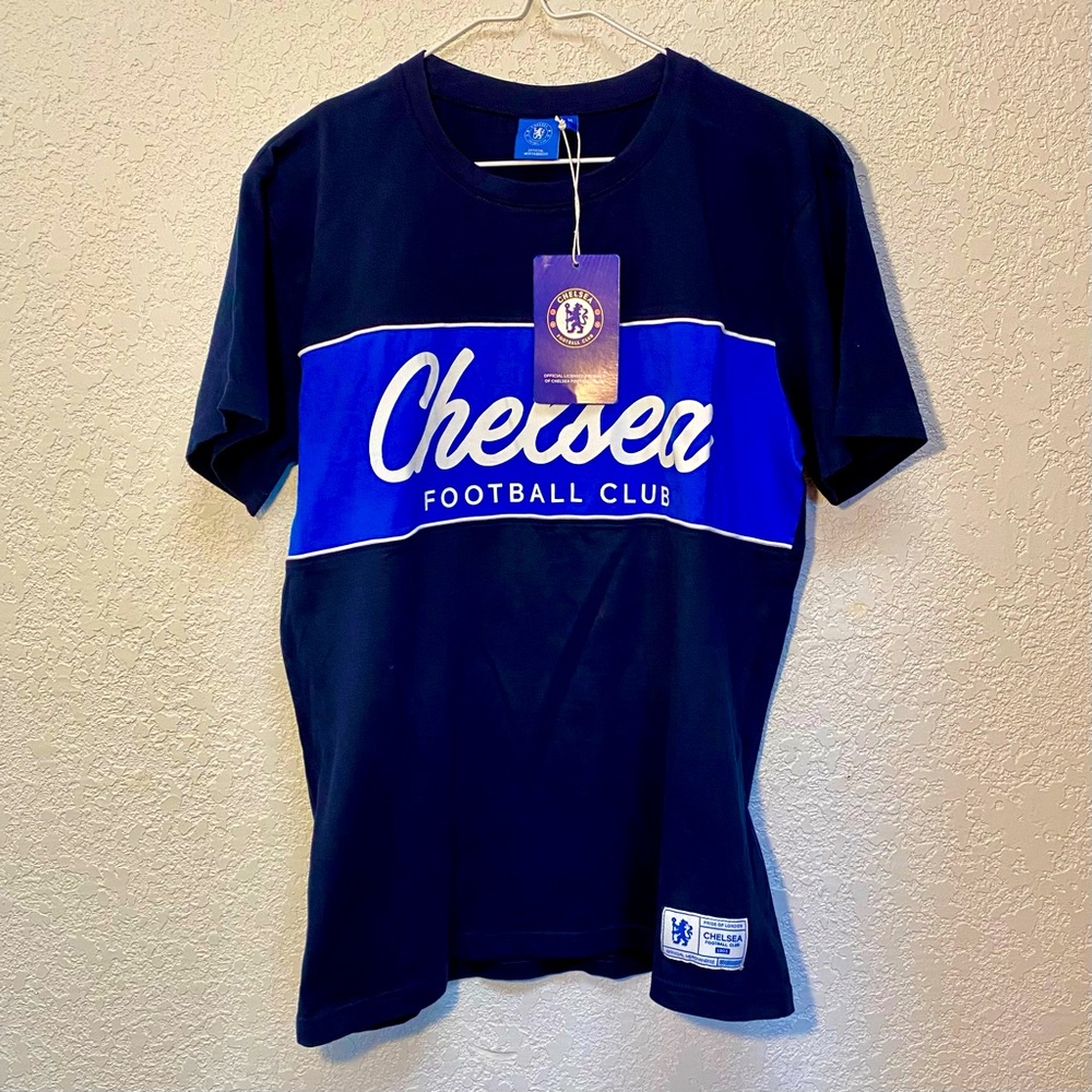 Chelsea FC T-Shirt Men’s Medium Navy Blue Block Football Club Soccer Tee Shirt